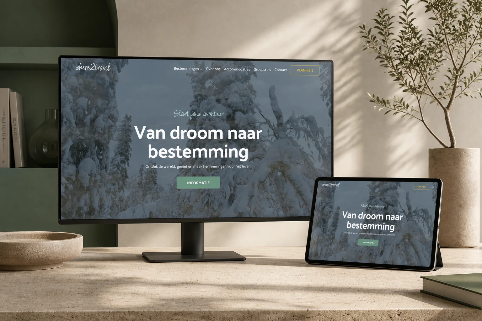 Where2Travel homepage op desktop en tablet